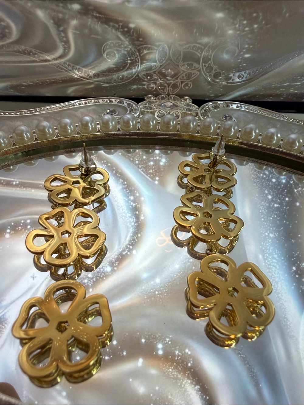 Kenneth Jay Lane Gold Floral Triple-Drop Earrings - Picture 11 of 15